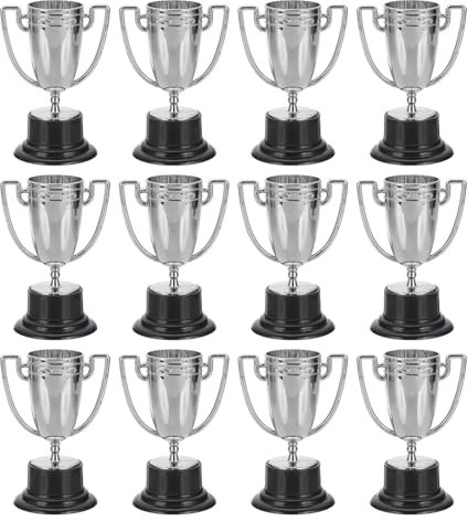 PATIKIL 3.22 Inch Mini Trophies, 12 Pcs Silver Award Trophy Cups Plastic Small Silver Trophies Award for Sports Tournament Competitions Party Favors Props Winning