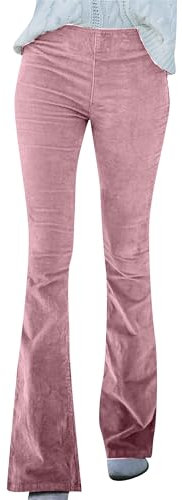 Yming Klassische Damenhose Mit Elastischer Taille Dehnbare Weiche Schlaghosen Cordhosen Rosa M