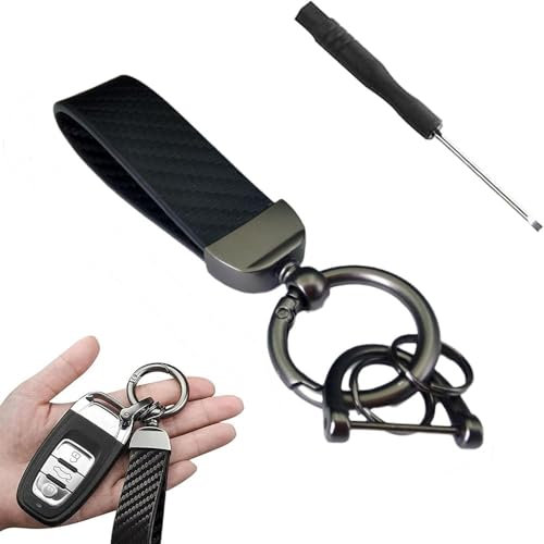 GLYGLY Porte Clef Voiture pour Audi Q2 2017-2023, Porte clés Universel en Cuir avec Anneau en D, Anti-Rouille pour Voi Clés Accessoire Voiture,A/Black