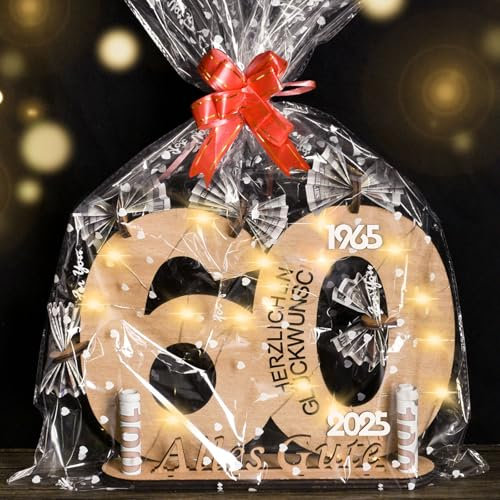 kiimiipa 60 Geburtstag Mann Frau,Geschenk 60 Geburtstag Mann,Geschenke zum 60 Geburtstag Frau,Geldgeschenke Holz-Schild Gästebuch,60 Geburtstag deko,Jubiläum Gedenken Kreatives Geld Geschenk (60)