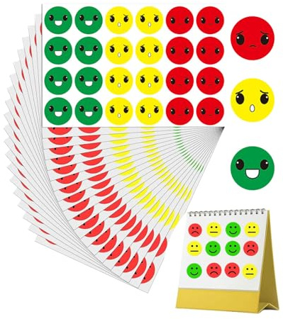 BARRU 1200 Stück 25mm Smile Stimmungsaufkleber Fröhliche Smiley Traurige Rot-Gelb-Grüne Aufkleber, Für Moderationskarten Moderationskoffer Belohnungssticker