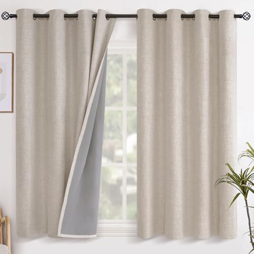 YoungsTex Oatmeal Verdunkelungsvorhänge aus Leinen, 137 cm lang, für Schlafzimmer, vollständig lichtblockierend, Jute, strukturierte Vorhänge mit Ösen, wärmeisoliert, für Wohnzimmerfenster, 2 Paneele