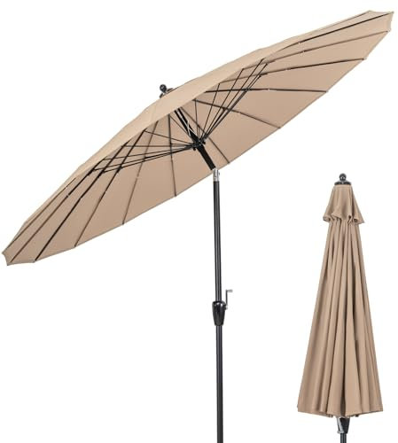 KOMFOTTEU Parasol de Jardin inclinable avec Manivelle, φ 265cm, Parasol d’Extérieuren avec 18 Baleines, Parasol Rond avec Protection UV pour Patio, Balcon, Picine (Marron)