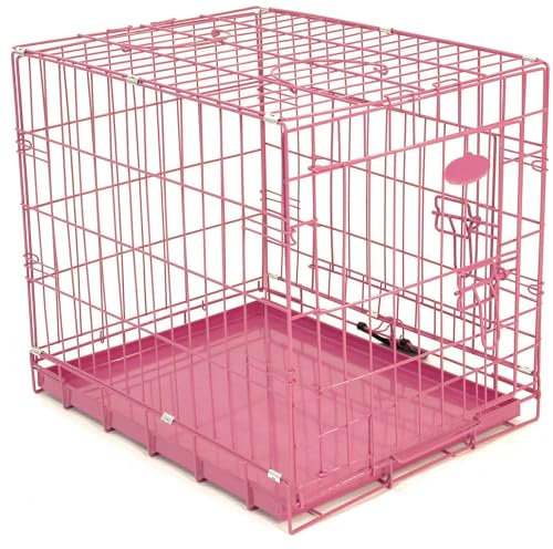 Actiaspet - Foldable Metal Dog Cage with Removable Tray (Pink, 42 Inch)