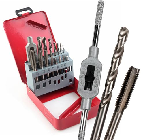 Gewindereparatursatz, 16 Stück gewinde reparatur set gewindeschneider set HSS M3 M12 gewindebohrer set inkl Kernlochbohrer Einschnitt Gewindebohrer helicoil set mit Windeisen Gewindebohrer Set