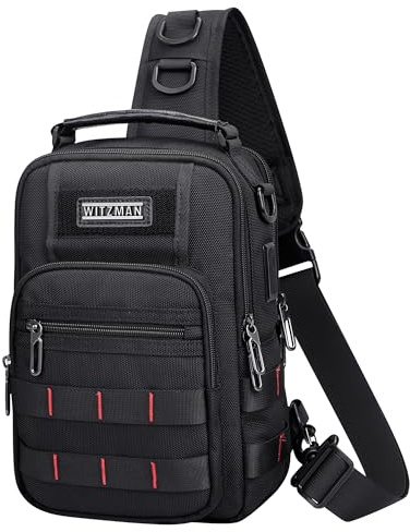 WITZMAN Sling Bag Herren Travel Crossbody Chest Bags Brusttasche Lässig Schultertasche mit USB-Ladeanschluss(B730 Schwarz)