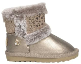 Mayoral Stivaletti Primi Passi Bambina, Tortora Metallizzato con Pelliccia Sintetica, Design con Cuore Decorativi (Tortora, Bambini, Sistema Taglie Calzature EU, Bimbo (0-5 anni), Numero, Media, 24)