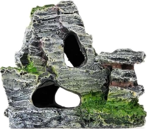 Ymhapp Künstliche Moosfelsen Aquarium Steinhöhle Harz Aquarium Dekor zum Verstecken und Landschaftsgestaltung, kleines Berggelände Ornament, natürlich aussehender Lebensraum für Fische, Garnelen und