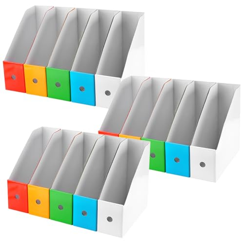 SYUTBOU 15 Stück Stehsammler A4, 26 x 27 x 9cm Zeitschriftensammler Pappe Bunt, 5 Farbe Dokumentenhalter für Büro, Zuhause, Blau, Grün, Gelb, Weiß, Orange
