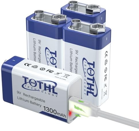 【4 Stück】 9v Wiederaufladbare Batterien,1300mAh 9 Volt akku USB C 9v Blockbatterie Rauchmelder für,Feuermelder, Warnmelder & Rauchwarnmelder, Multimeter