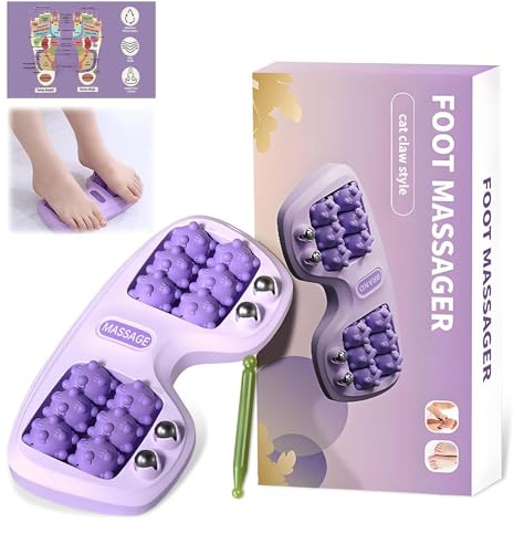 Fussmassageroller, Portable Dual Fussroller, Massageroller, Faszienrolle Fuß Für Plantarfasziitis Und Fußschmerzlinderung Mit Akupressur Massagestab und eine Akupressur-Tabelle (Lila)