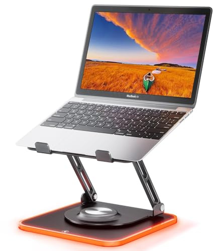 JOYEKY RGB Laptop Stand for Desk, Adjustable Ergonomic Laptop Riser with 360° Rotating Base, Foldable & Portable Computer Stand, Suitable for All 10-16” Laptops