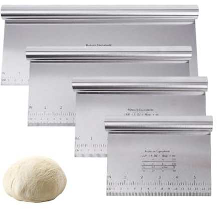 Luckwaii Stainless Steel Dough Scraper 4 Pcs with Handle, 15/20/25/30cm | Dough Cutter Bench Scraper Kitchen Bread Making Tools for Cakes Pizza Baking Utensils Cream Smoother