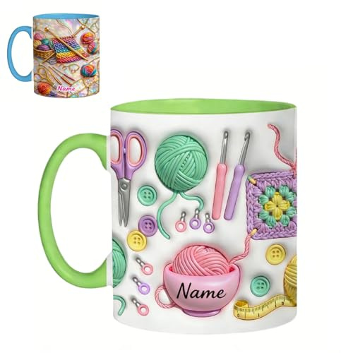 Générique Love Crocheting – Tasse d'accent personnalisée, Mug Personnalisé Texte, Tasse outils de tricot avec noms, Tasses à tricoter Personnalisées pour maman, grand-mère