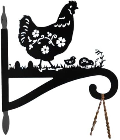 Grtheenumb Chicken Design Metal Wall Mount Plant Hanger - Heavy Duty Hanging Bracket for Outdoor & Indoor Use, Holds Flower Pots, Bird Feeders, Wind Chimes, Lanterns, Includes Mounting Screws