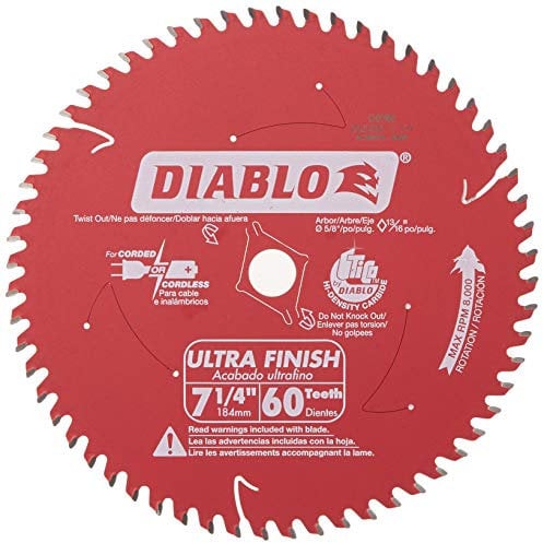 Freud D0760A Diablo 7-1/4 x 60-Tooth Ultra Fine Finishing Circular Saw Blade with 5/8 Arbor and Diamond Knockout Single Blade