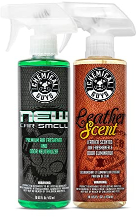 Chemical Guys AIR_300 New Car Scent and Leather Scent Combo Pack, Great for Cars, Trucks, SUVs, RVs & More, 16 fl oz (2 Items)
