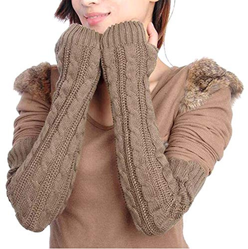 ZUMUii Butterme Della donna lana extra lunghi Guanti senza dita elastico Manicotti invernali Guanti in maglia a maglia senza dita braccio scaldini Mittens