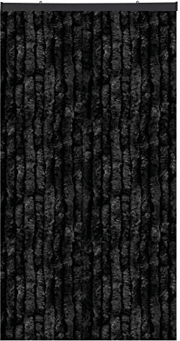 Flauschvorhang, Chenille Vorhang, Insektenschutz für den Sommer Extrabreit, Auswahl: 140x200 Unistreifen schwarz