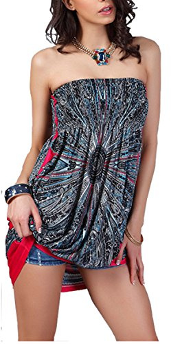 OCTOPUSIR Women Beach Cover up and Kaftans Wraps Ladies Summer Sleeveless Strapless Beach Sundress Ethnic Bohemian Off Shoulder Floral Printed Bandeau Boobtube Casual Mini Dress