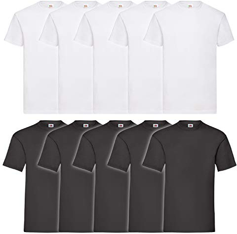 Fruit of the Loom Men's Valueweight Short Sleeve T Shirt, Black/White, XL UK