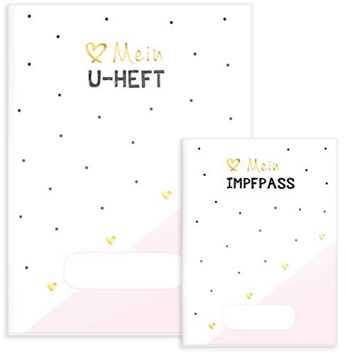MINTKIND® Schutzhüllen Set | U Heft & Impfpass Hülle im Set für Jungen | Wundervolle Geschenke zur Geburt | U Heft Organizer mit Impfpass (Gold/Rosa)
