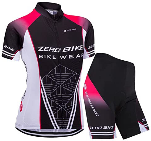 ZEROBIKE Damen Atmungsaktiv Schnelltrocknend Fahrradtrikot Set, Outdoor Kurzarm Radsport-Shirt + 3D Gel Gepolsterte Kurze Hose Fahrradhose (Schwarzes Netz, L)