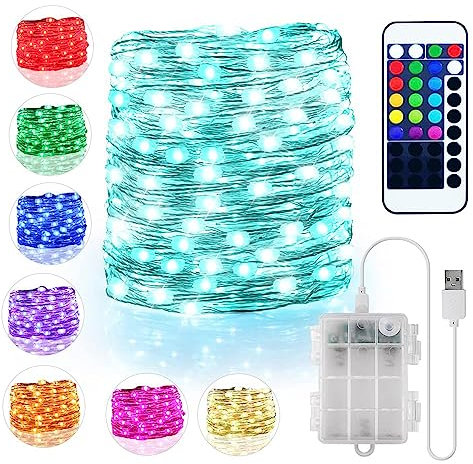 StarryEver Bunt LED Lichterkette Außen Batterie & USB, 16 Farben 132 Modi Lichterkette für Zimmer mit Fernbedienung, 5M 50LED Fairy Lights Dimmbar, Lichterketten Batteriebetrieben Innen für Party