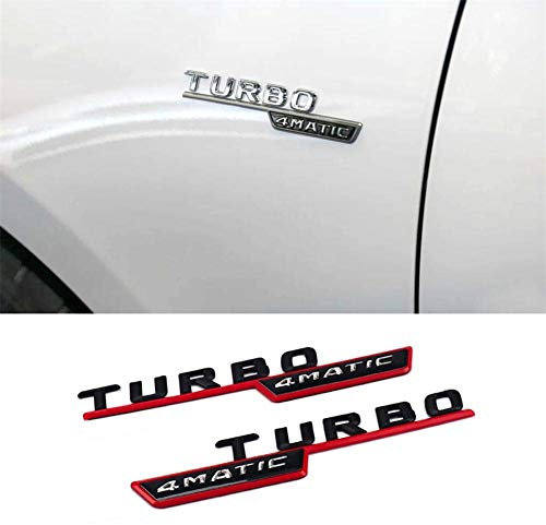 1Pair Turbo 4MATIC Emblem Logo Side Fender-Aufkleber Für Mercedes Benz AMG A180 W176 W169 A200 A250 A209 A45 W221 A160 GLE CLK,Red and black