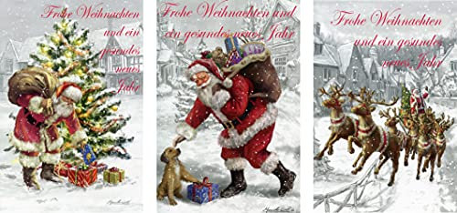 Schaulade 3 Weihnachtsmann Weihnachtskarten mit Umschlag Set. Doppelkarten Klappkarten mit Briefumschlag. Weihnachtspostkarten Nostalgie Weihnachten Karte Postkarte