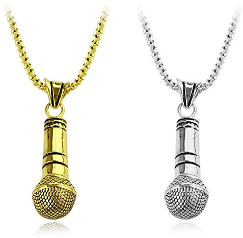 PikaLF Collana con microfono per uomo, collana con ciondolo musica hip hop con catena da 19,7 pollici, collana punk rock rap, collana con ciondolo con ciondolo alla moda (D'ARGENTO)