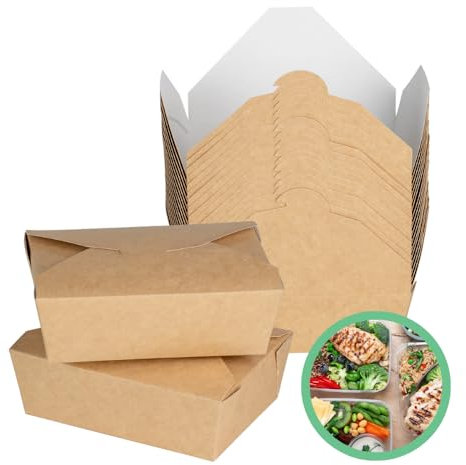 Woodeven Lunchbox Pappe Take Away Box 20x14x6,5 cm Speisebox groß 50 Stück
