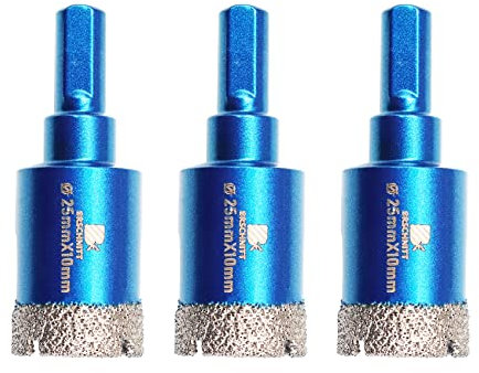 Punte Trapano Diamantate 25mm- BRSCHNITT foretto diamantato per Gres Porcellanato Piastrelle Ceramica granito Marmo(3 pezzi)..