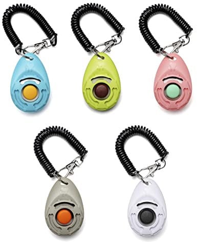 Toozey Hunde Clicker, 5 Stück Clicker mit Handschlaufe, Klicker mit Großem Knopf, 5 Farben, Bonus E-Book (Weiß+Grau+Rosa+Blau+Grün)