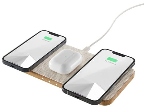 Woodcessories - Wireless Charger induktive 3 in 1 Ladestation aus Holz - inklusive 45W Schnelladegerät Netzstecker | Ladegerät aus Holz kompatibel mit Allen Qi-fähigen Endgeräten (Eiche)