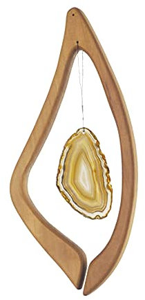 Fensterdeko aus Holz Harfe Natur mit Heilstein zum Aufhängen, aus Kirschbaumholz