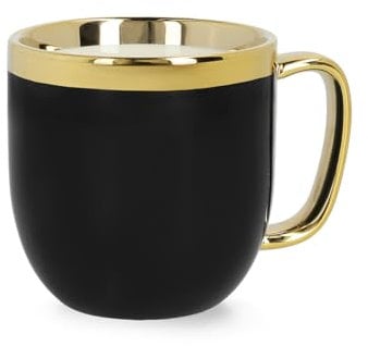 HOMLA Sinnes - Taza con adornos dorados (0,28 L, porcelana, pintada, dorada), color negro y dorado