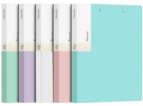 Punchless Clamp Binder, Ringless Binder Holds 150 Letter Size Pages, Documents, 12.5x9.28 Filing Folders with Double Metal Clip, Heavy Duty Document Organizer for School, Home and Office, 5 Pack