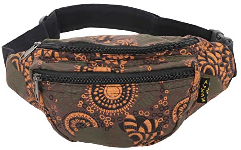 KUNST UND MAGIE Bunte Boho Goa Bauchtasche Gürteltasche Hüfttasche Sidebag, Farbe:Braun