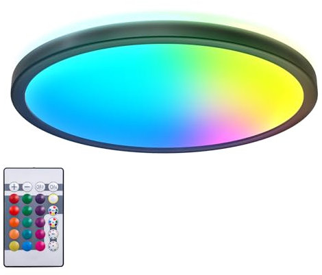 B.K.Licht - LED Deckenlampe mit indirektem Licht, Fernbedienung, buntes RGB+W Licht, LED Panel, Deckenleuchte, Lampe, Wohnzimmerlampe, Schlafzimmerlampe, Küchenlampe, 29x3 cm, Schwarz