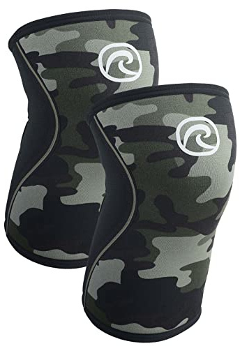 Rehband Kniebandage Kraftsport, Kniestütze für Cross Fit & schweres Training, Knee Sleeve aus 5 mm Neopren, in vielen Farben & Größen, Unisex, Farbe:Camo - 1 Paar, Größe:XS