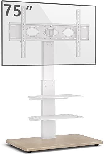 TV Bodenständer Fernseher Ständer Fernsehständer - Rfiver TV Standfuss Freistehend Holz Weiss +/-30°schwenkbar Hoch Höhenverstellbar für 32-75 Zoll Smart Curved Flach Fernseh | Max 50kg Vesa 600x400mm