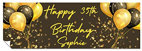 Personalised Birthday Banner, Add Name and Age, Gold Brown Party Poster | Happy Birthday Wall Decoration for Women, for Men, Heavyweight Paper, Vivid Print, Custom 6ft x 2ft, Him or Her
