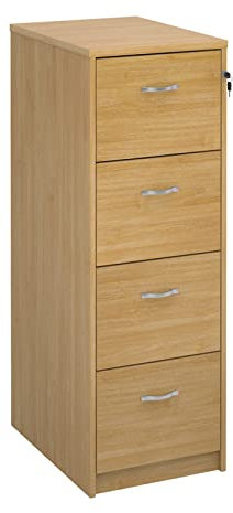 Mr Office Deluxe executive 4 drawer filing cabinet with silver handles 1360mm high, Oak