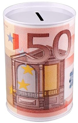 Salvadanaio Banca Soldi Euro Moneta Banconote Vintage decorativi risparmi bambini adulti portamonete barattolo latta grande metallo non apribile da tavolo scrivania camera 11x8 CM (arancio)