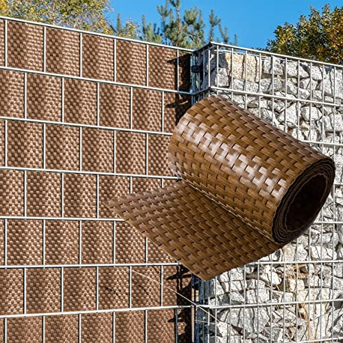 NYVI Polyrattan Sichtschutzstreifen Privafence Honig 255 x 19 cm 6 Rollen (15,3 Meter) - SPARSETS - Sichtschutz für Doppelstabmatten Zaun - Premium Zaunsichtschutz