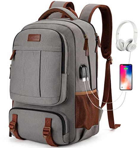 Tzowla Canvas Laptop Backpack Mens Womens,Vintage Travel Work Hiking Backpacks,School College Rucksack Fits 17.3 Inch Computer,Bookbag with USB Charging Port-Khaki