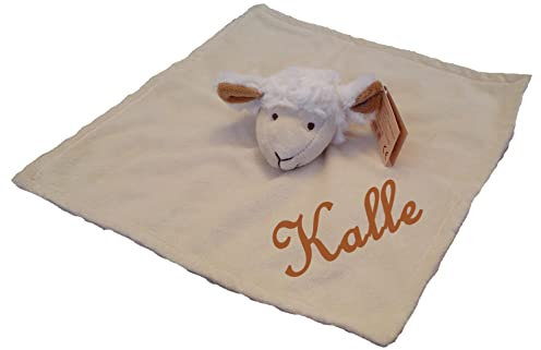 Wuff-Dogsworld Baby Kuscheltuch VIELE Modelle mit Namen Bestickt Geschenk Taufe Geburt Schmusetuch Schnuffeltuch Trösterchen Junge Mädchen (Schaf braune Ohren)