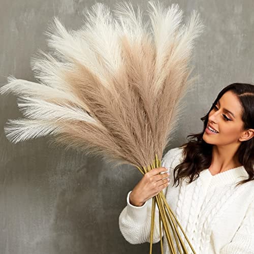QUBITFUL Pampasgras, 9 Stück 94 cm hoch, flauschig, künstliche Pompas-Blumen, große künstliche Pompas-Zweige für Bodenvasenfüller, Boho-Bauernhaus-Zimmer, Hochzeitsdekoration (gemischte Farben)