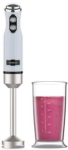 Cecotec Batidora de Mano Retro Power RetroBlue 1200MAX. 1200W Potencia Máxima, Cuchilla de 4 Hojas con Recubrimiento de Titanio Negro, 2 Velocidades, Vaso de 0,5L, Diseño Vintage